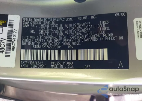 2006 Toyota Sienna Xle Limited z USA, uszkodzony, nr VIN 5TDBA22C76S073901